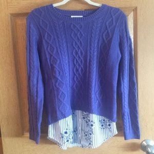 Size medium purple cable knit sweater with fabric
